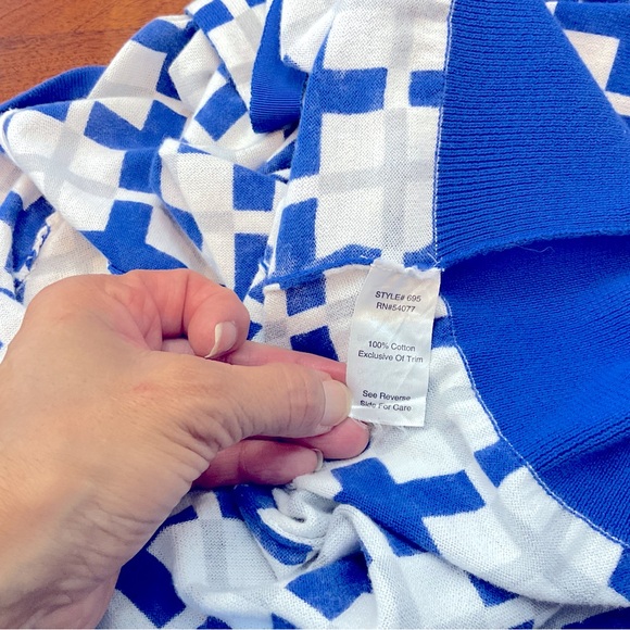 CAbi Frame Knit Blue White Gray Cardigan Style 695 - Picture 5 of 7